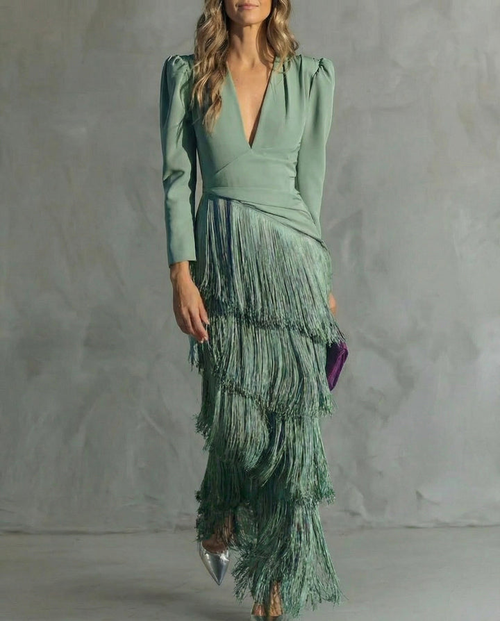 Tereza – Elegantní midi šaty s třásňovými detaily
