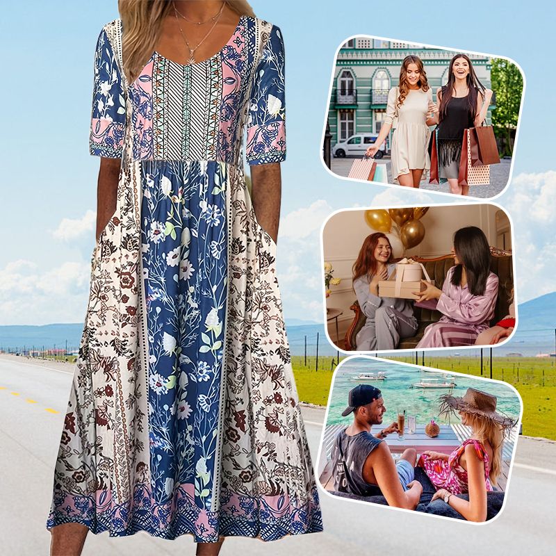 Petra | Dámská elegantní šaty s boho potiskem