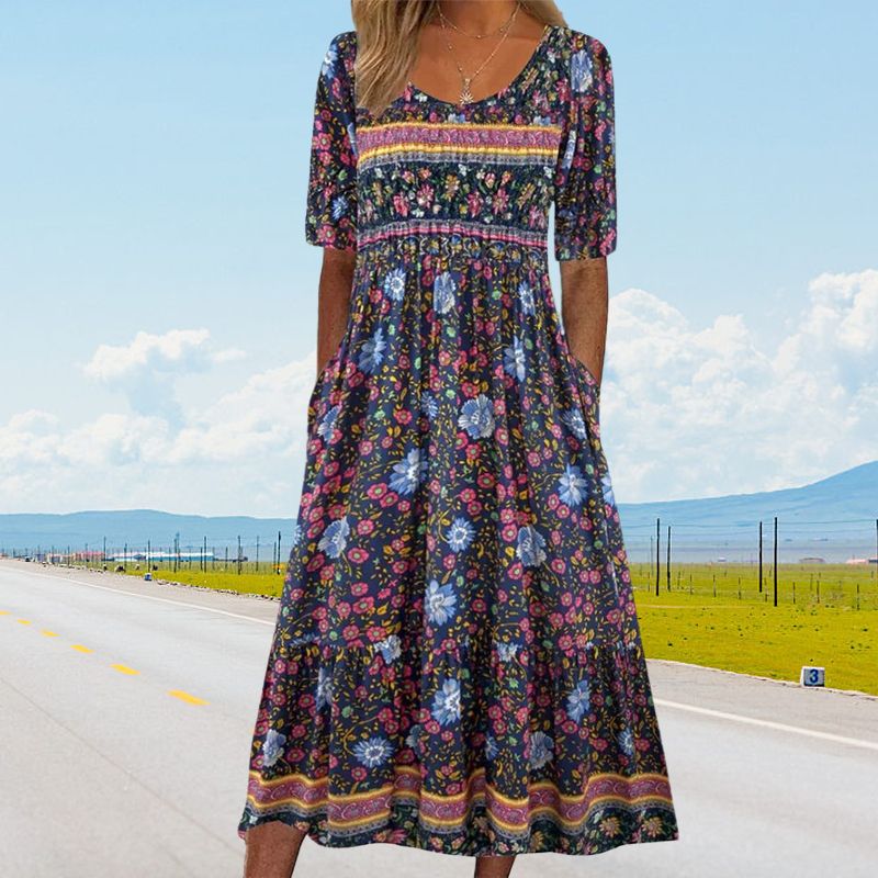 Petra | Dámská elegantní šaty s boho potiskem