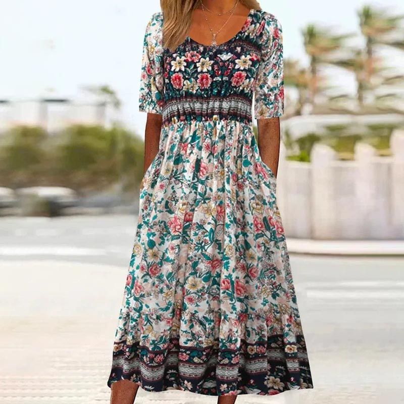 Petra | Dámská elegantní šaty s boho potiskem
